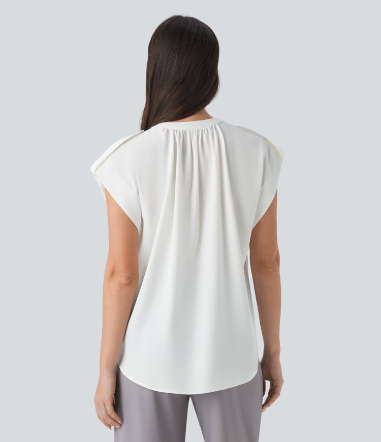V Neck Sleeveless Decorative Button Work Top