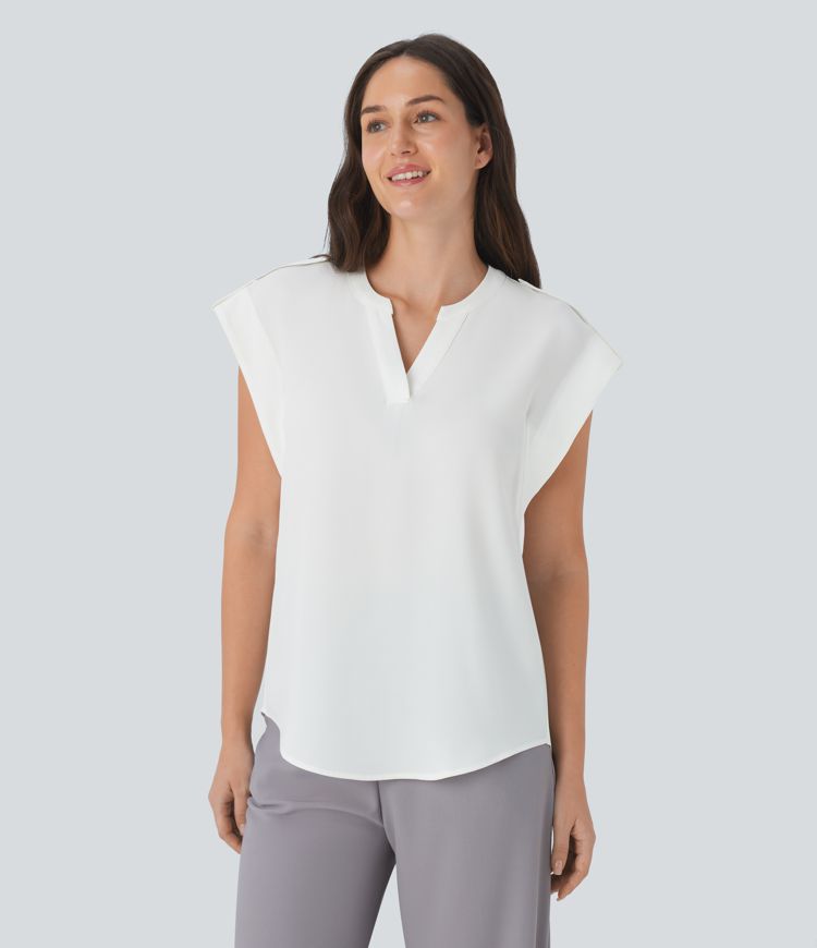 Ärmelloses Arbeitsoberteil mit V-Ausschnitt und dekorativen Knöpfen