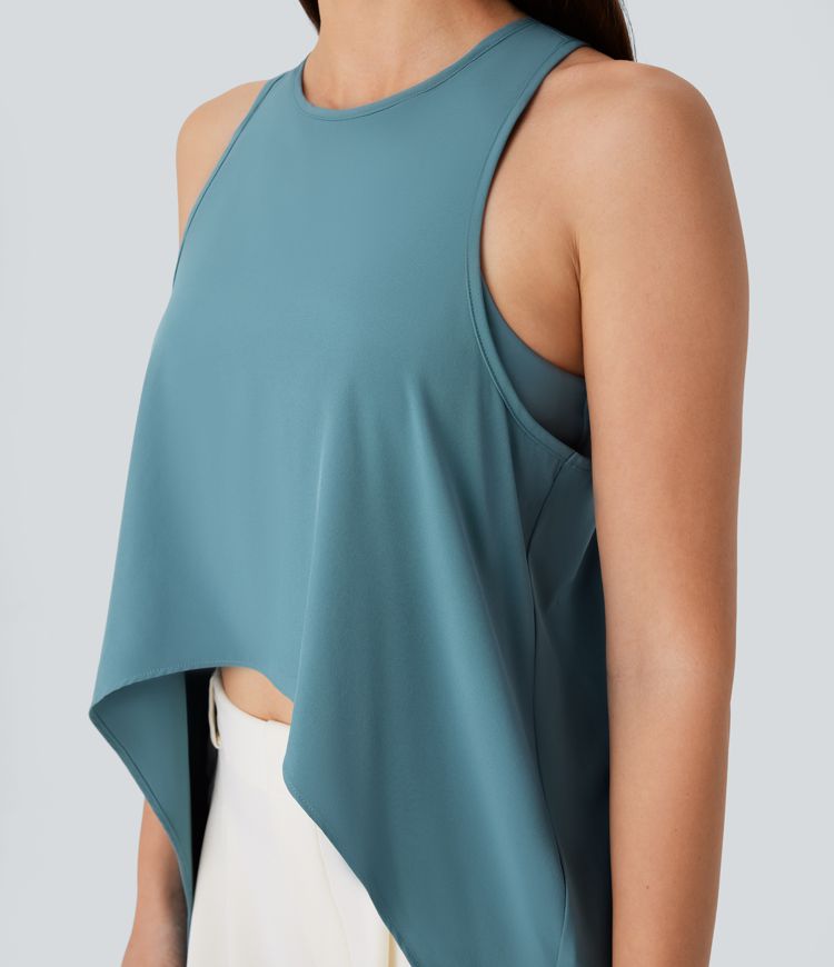 Breezeful™ Round Neck Keyhole Back Cut Out 2-in-1 High Low Flowy Quick Dry Resort Tank Vest Top