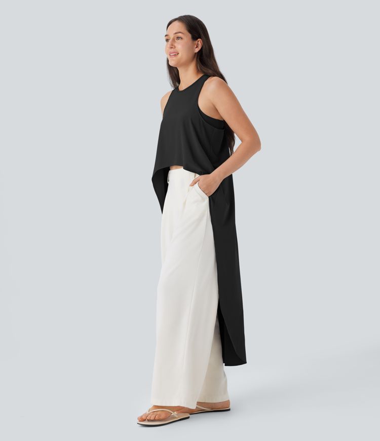 Breezeful™ Round Neck Keyhole Back Cut Out 2-in-1 High Low Flowy Quick Dry Tank Top