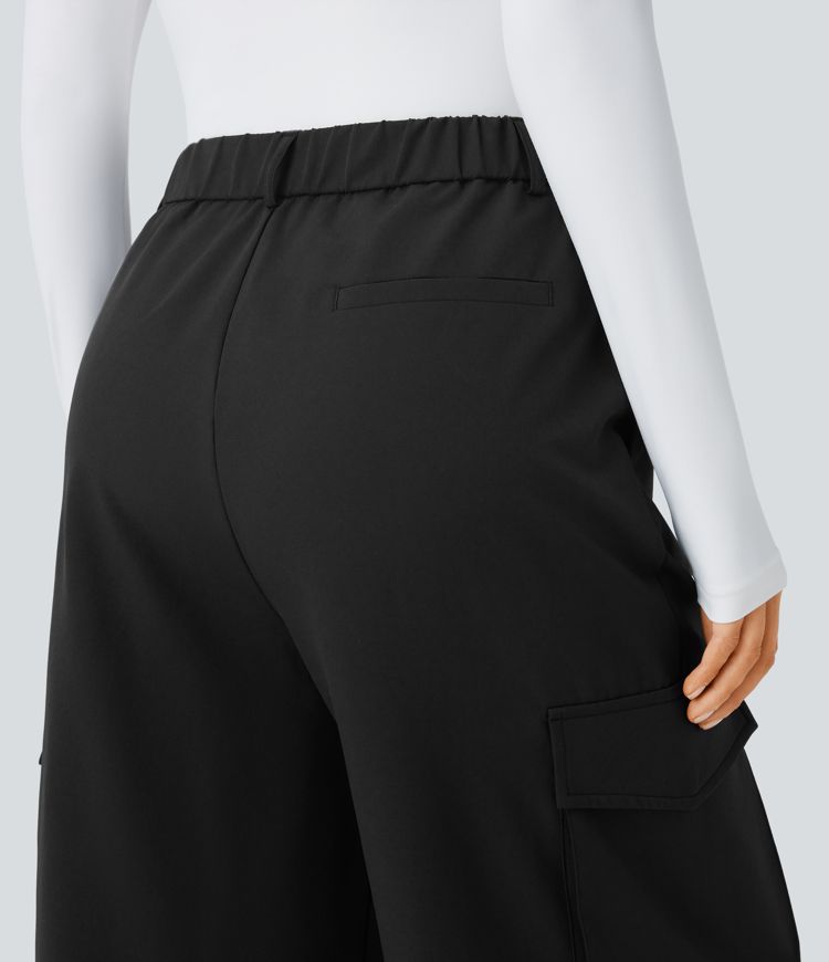 Pantalón cargo oficina pierna ancha térmico múltiple bolsillo cremallera tiro alto resistente desgaste repelente agua