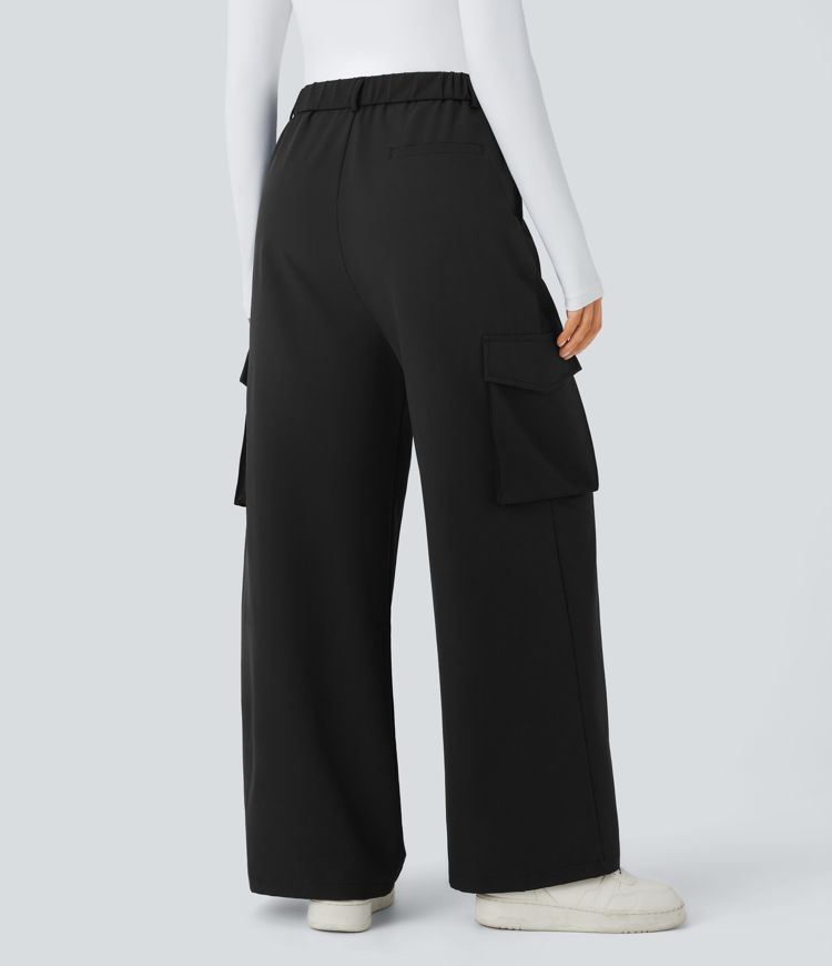 Water Repellent Wear-Resistant High Waisted Zipper Multiple Pockets Thermal Wide Leg Work Cargo Pants