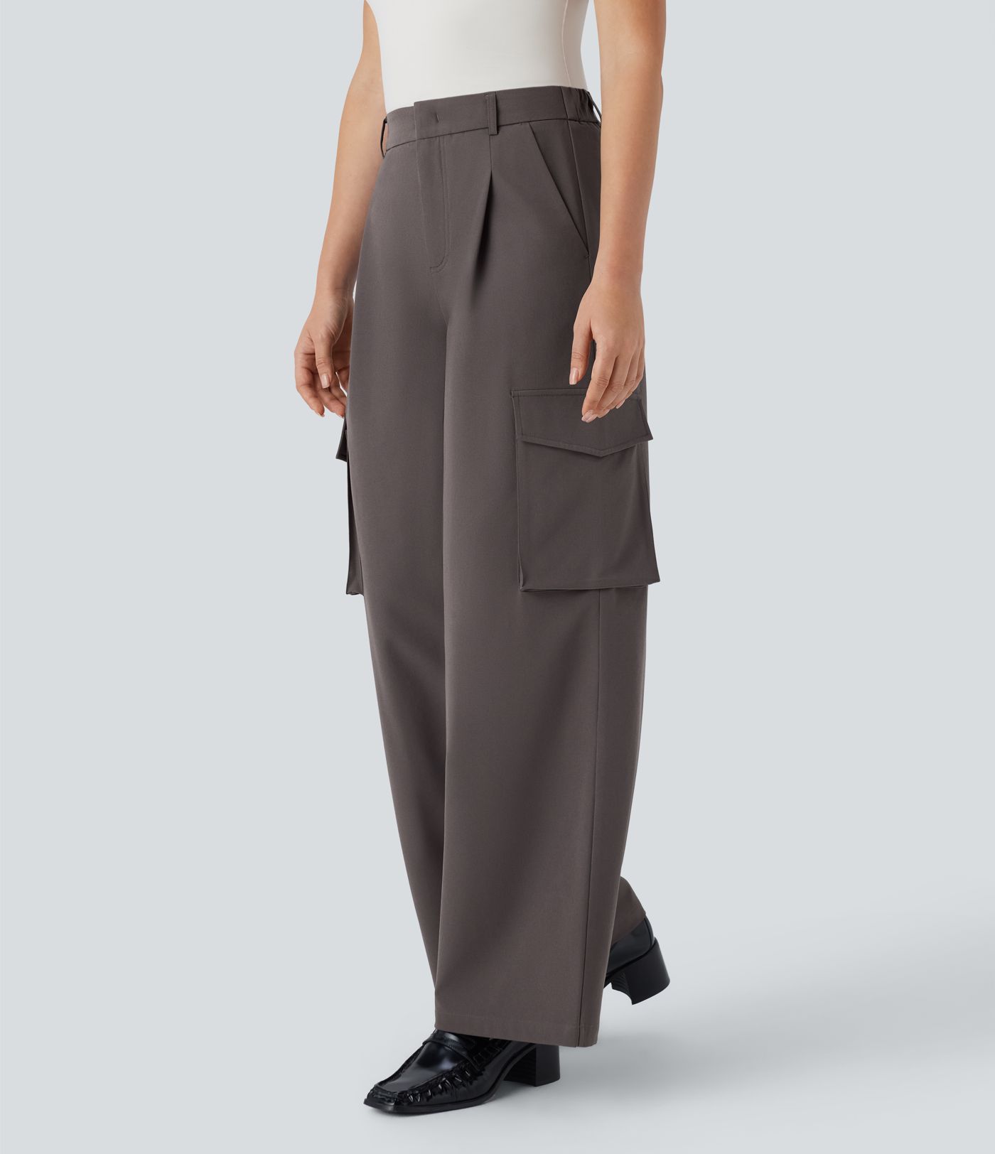 Pantalon cargo thermique jambe large taille haute, déperlant et résistant à l'usure