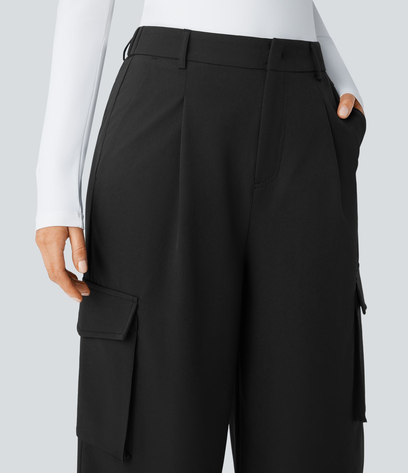 Pantalon cargo thermique jambe large taille haute, déperlant et résistant à l'usure