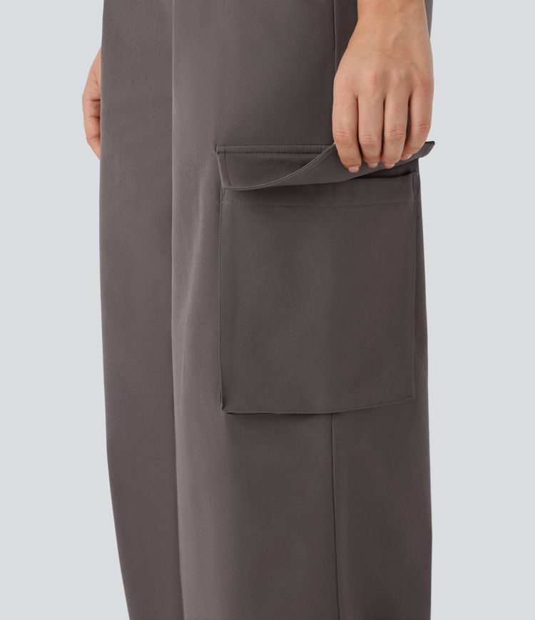 Pantalon cargo thermique jambe large taille haute, déperlant et résistant à l'usure