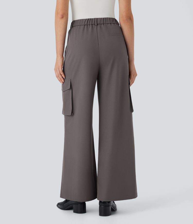 Pantalon cargo thermique jambe large taille haute, déperlant et résistant à l'usure