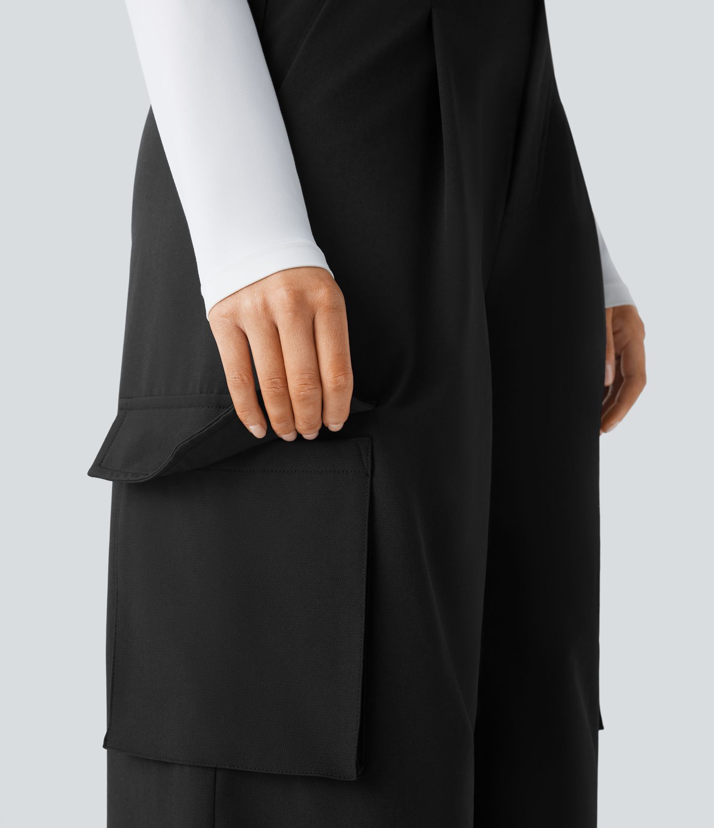 Pantalon cargo thermique jambe large taille haute, déperlant et résistant à l'usure