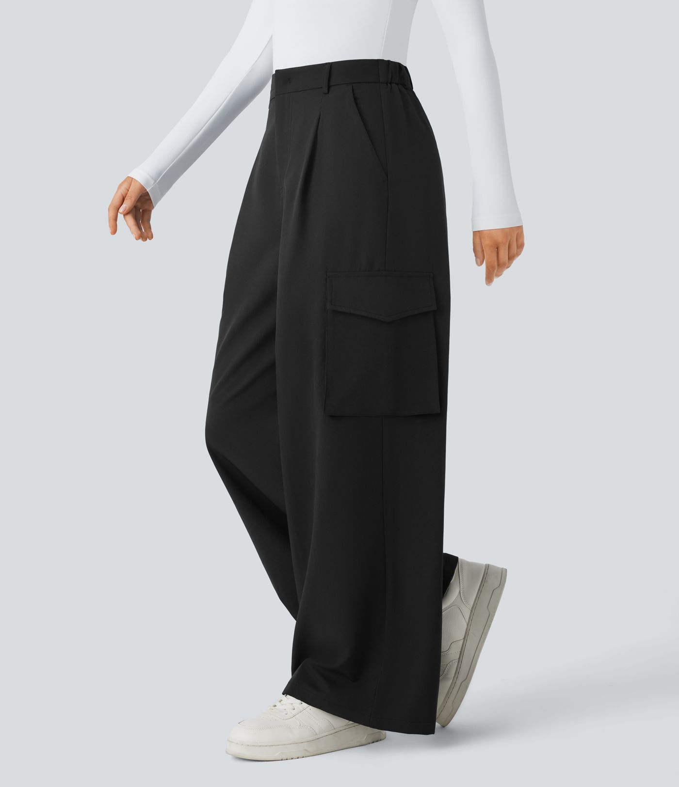 Pantalon cargo thermique jambe large taille haute, déperlant et résistant à l'usure