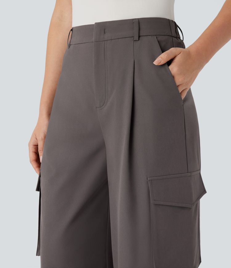 Pantalon cargo thermique jambe large taille haute, déperlant et résistant à l'usure