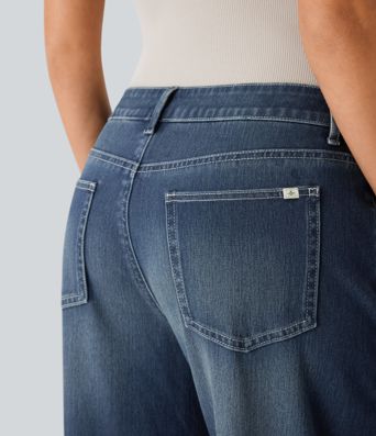 Halara Flex™ Low Rise Zipper Pockets Washed Baggy Wide Leg Women Casual Denim Jeans