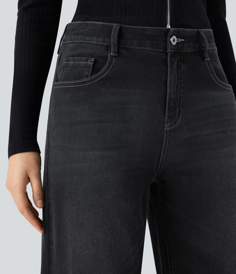 Halara Flex™ Low Rise Zipper Washed Denim Women Wide Leg Baggy Casual Jeans