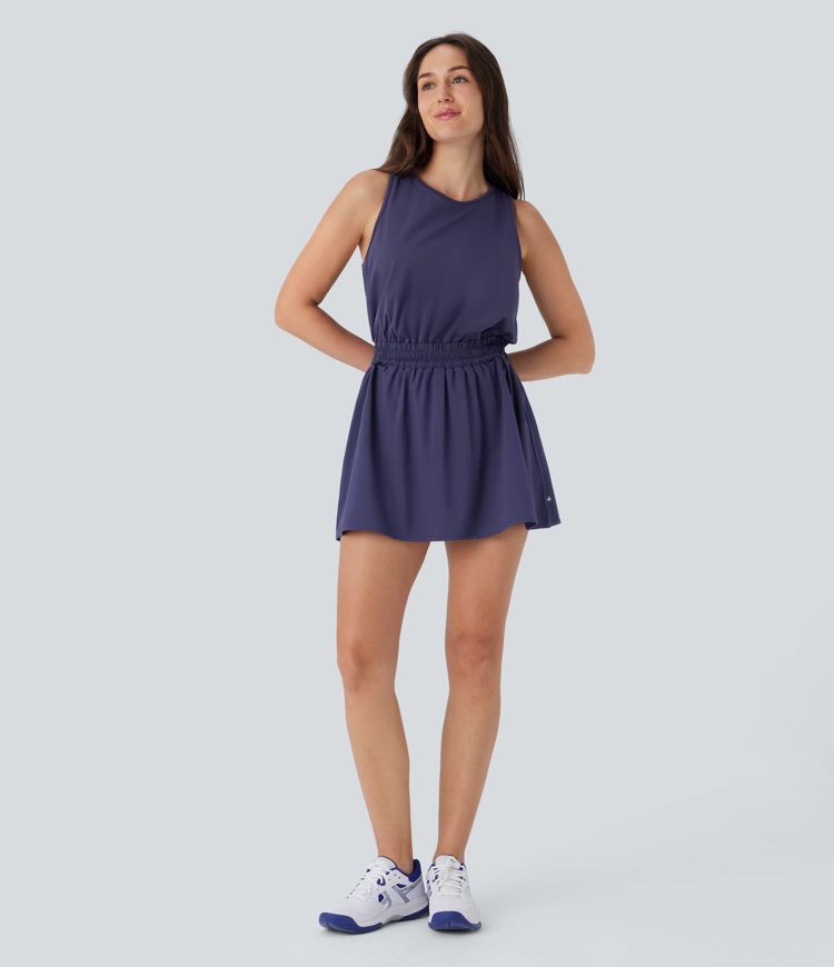 Breezeful™ Tie Back 2-in-1 Pocket Color Block Mini Quick Dry Yoga Active Tank Dress-Easy Peezy