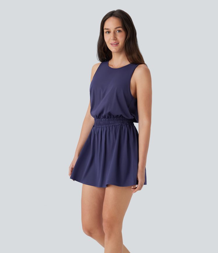 Breezeful™ Tie Back 2-in-1 Pocket Color Block Mini Quick Dry Yoga Active Tank Dress-Easy Peezy