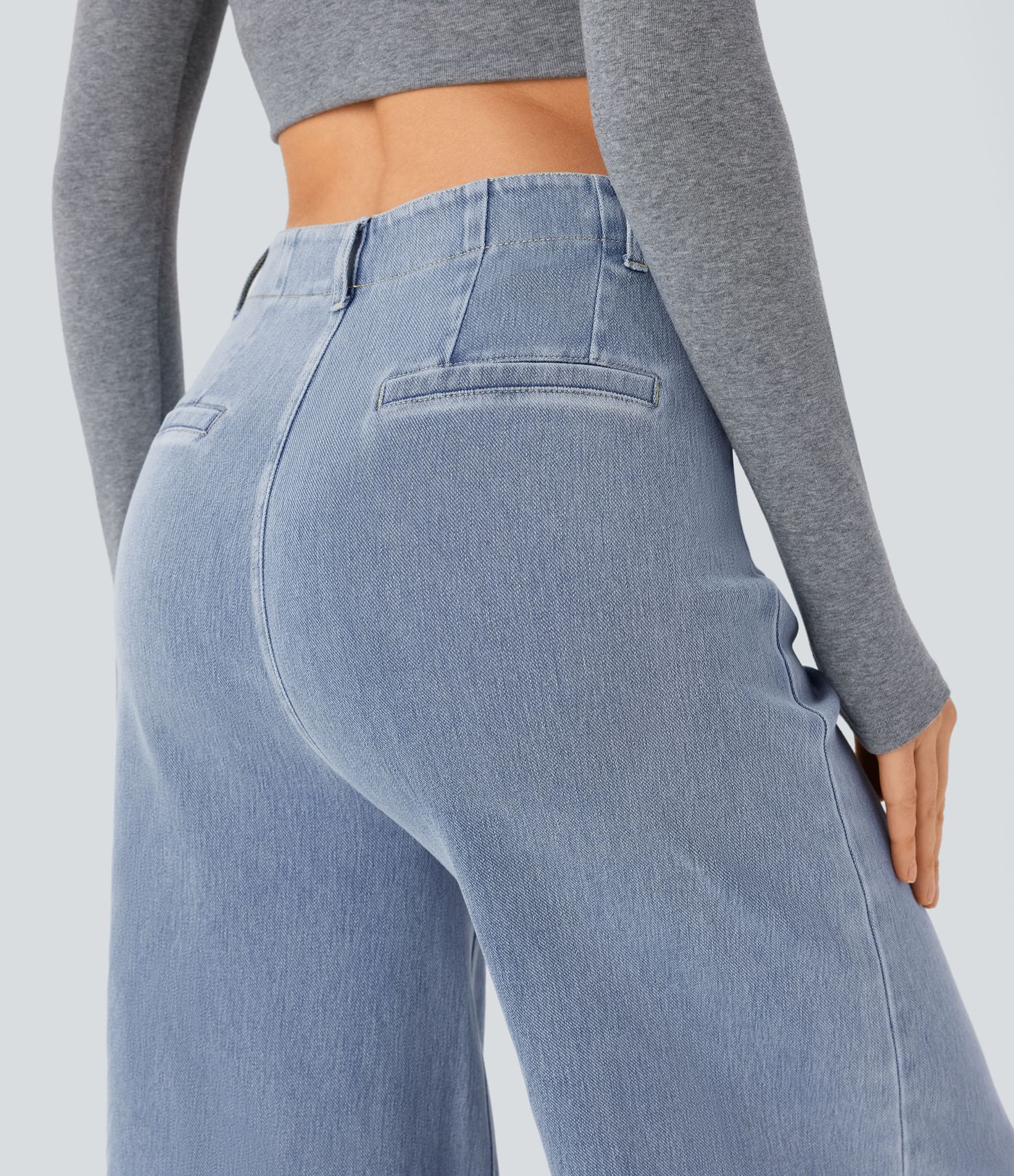 Halara Flex™ High Waisted Pockets Washed Casual Wide Leg Jeans