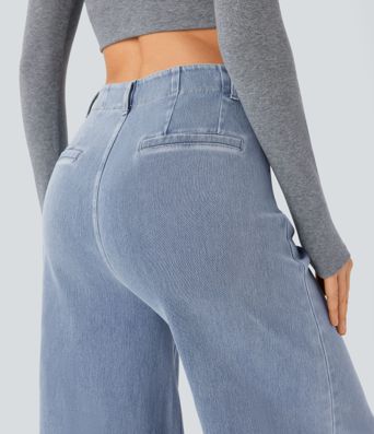 Halara Flex™ High Waisted Pockets Washed Casual Wide Leg Jeans