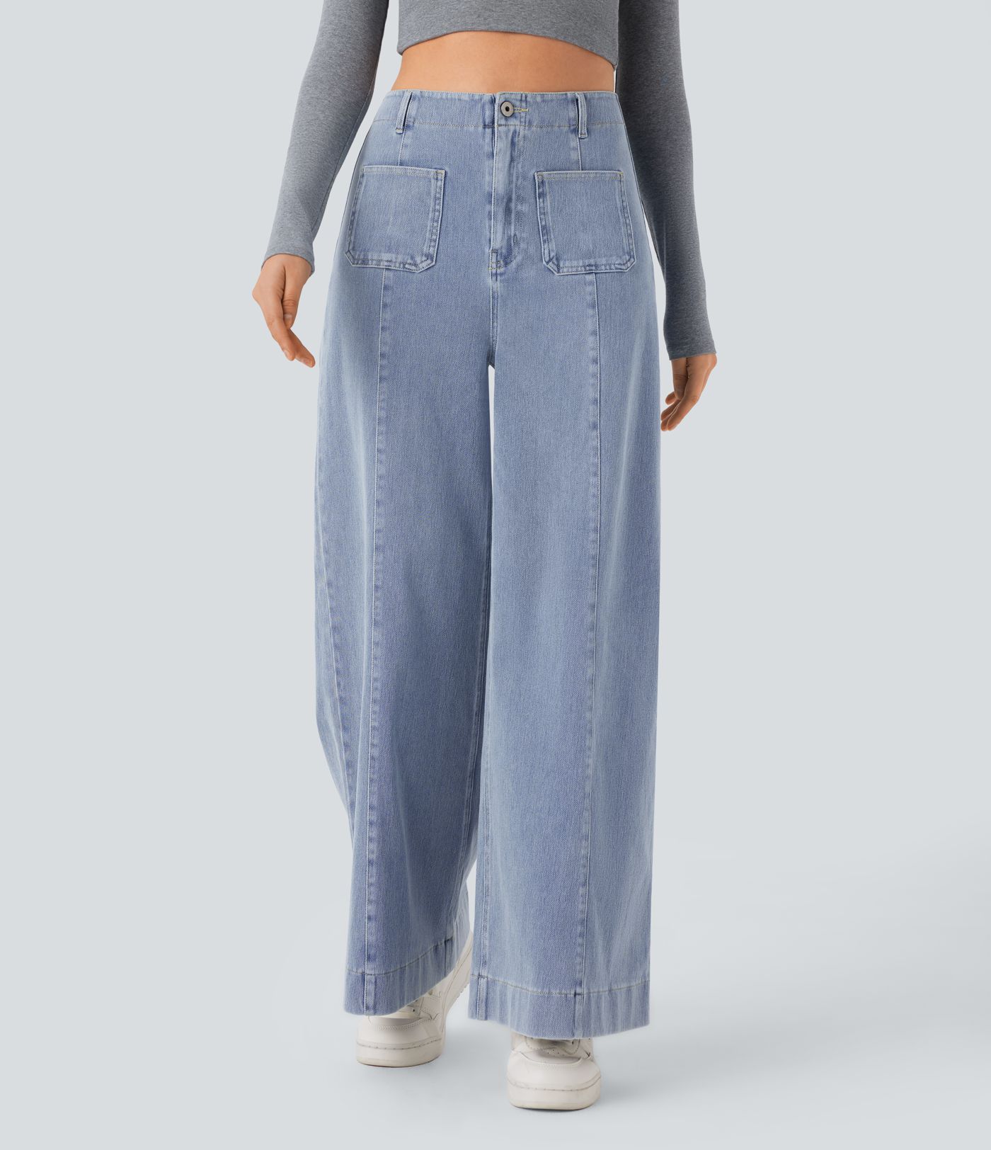 Halara Flex™ High Waisted Pockets Washed Casual Wide Leg Jeans