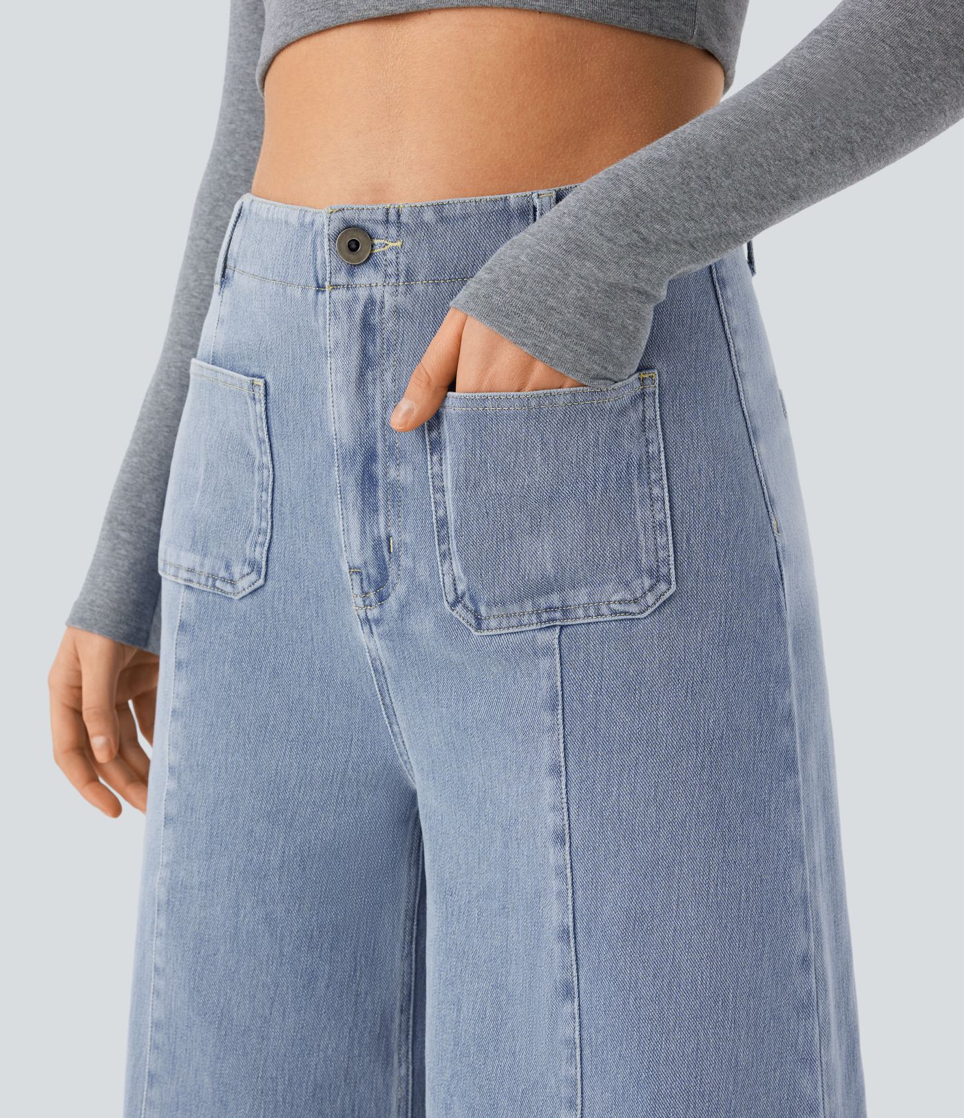 Halara Flex™ High Waisted Pockets Washed Casual Wide Leg Jeans