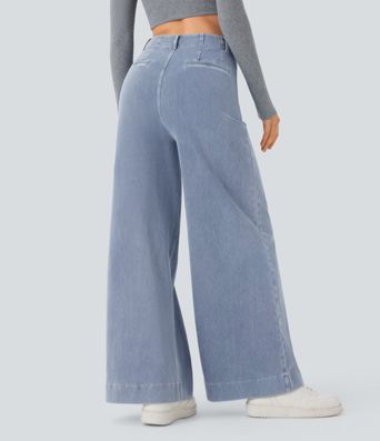 Halara Flex™ High Waisted Pockets Washed Casual Wide Leg Jeans