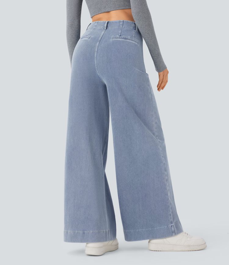 Halara Flex™ High Waisted Pockets Washed Casual Wide Leg Jeans