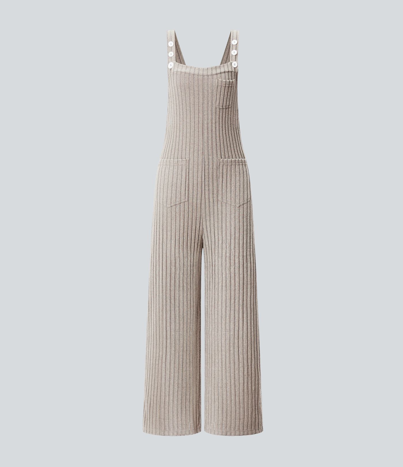 Ribbed Knit Pockets Casual Overalls