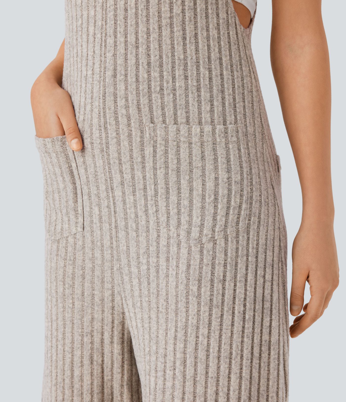 Ribbed Knit Pockets Casual Overalls