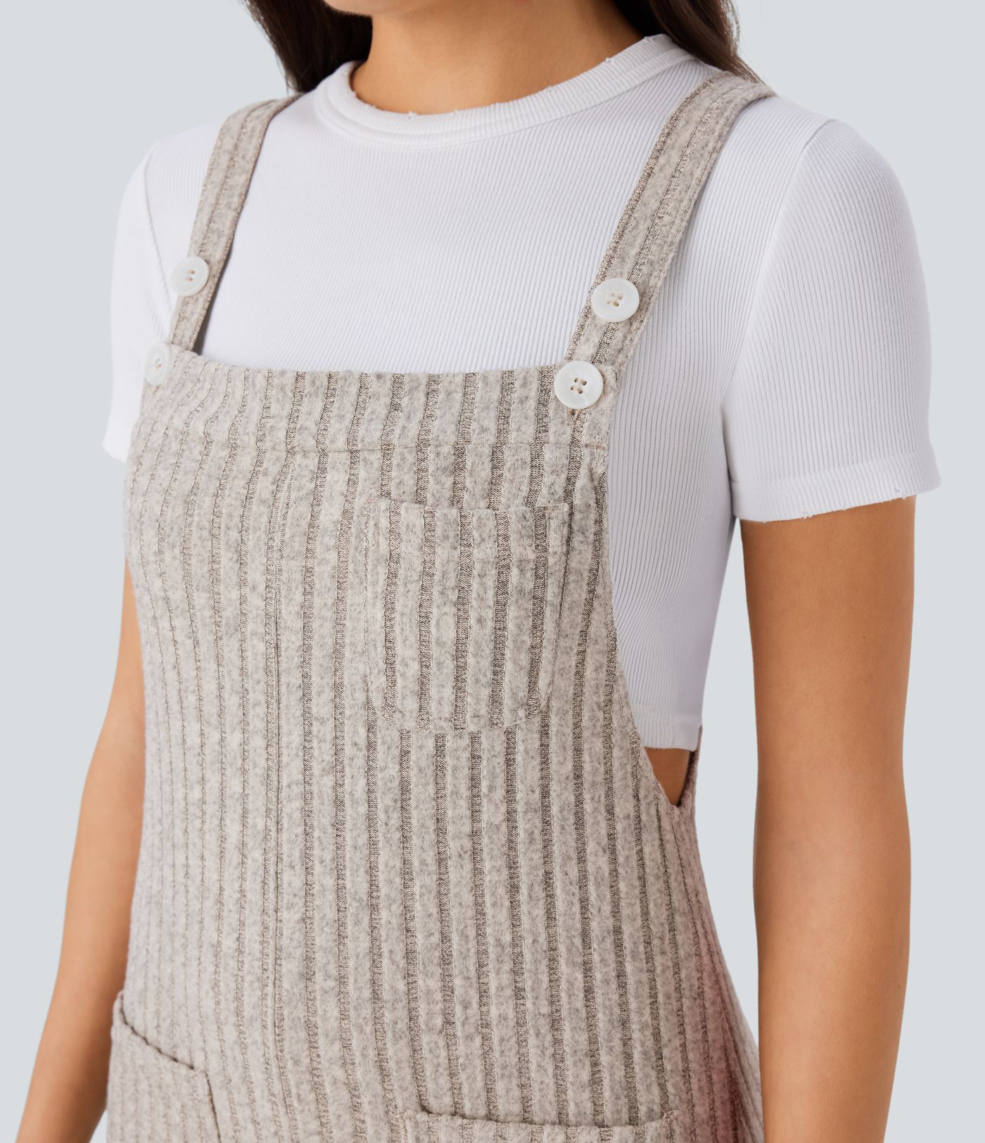 Ribbed Knit Pockets Casual Overalls