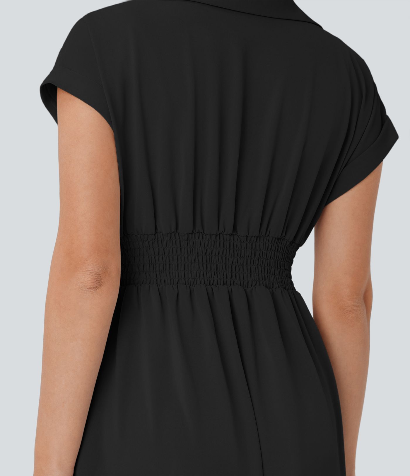 V Neck Short Sleeve Pocket Midi Casual Dress