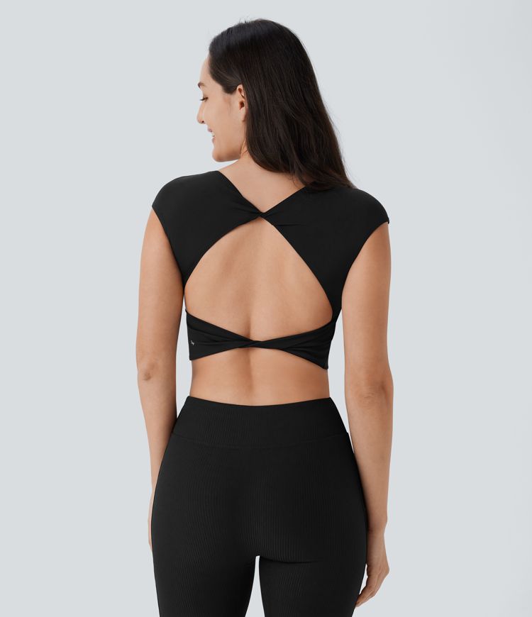 SoftlyZero™ Airy Cap Sleeve Skinny Cropped Cool Touch Yoga Tank Top-UPF50+