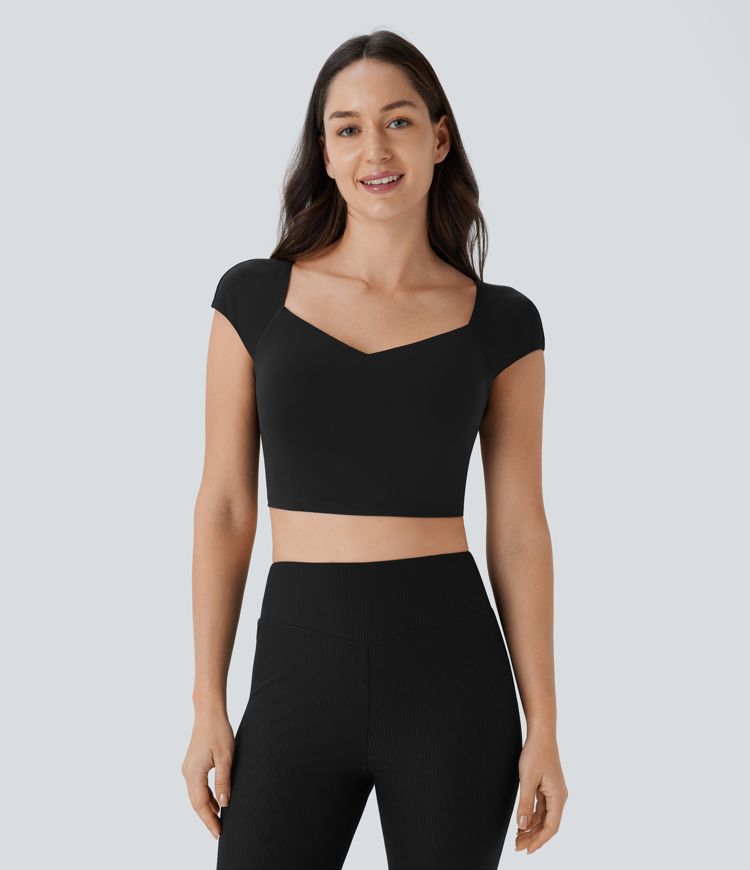 Softlyzero™ Airy Backless Twisted Cap Sleeve Skinny Cropped Cool Touch Yoga Tank Top