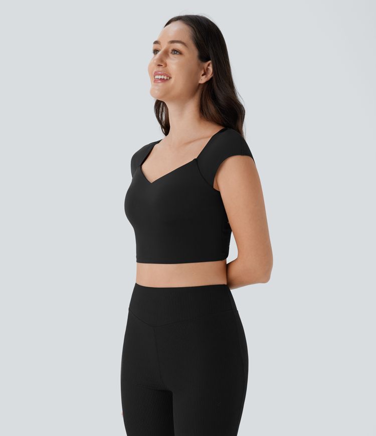 Softlyzero™ Airy Backless Twisted Cap Sleeve Skinny Cropped Cool Touch Yoga Tank Top