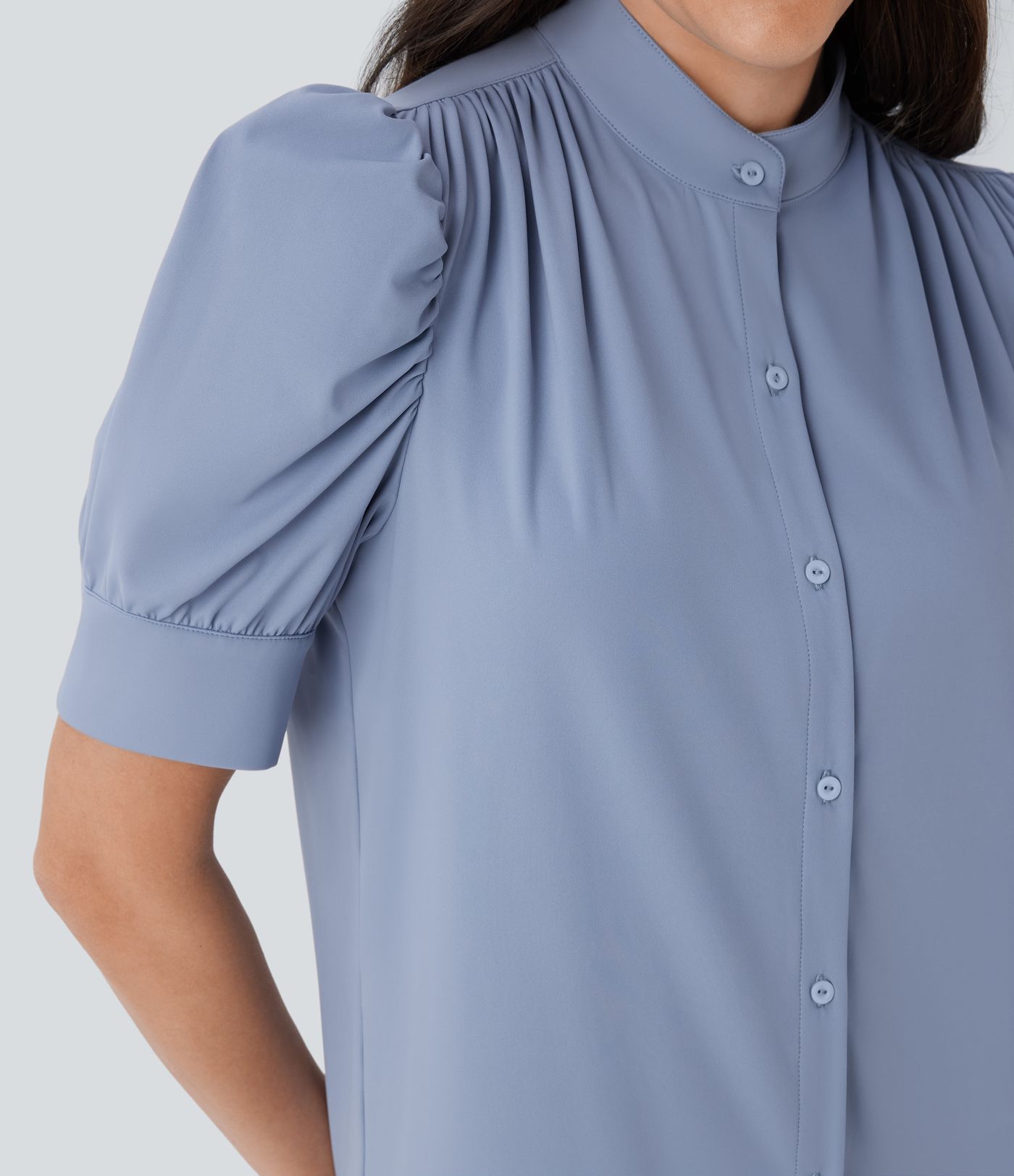 Softlyzero™ Airy, lässige Bluse mit Stehkragen, Puffärmeln, Knopfleiste und Cool Touch