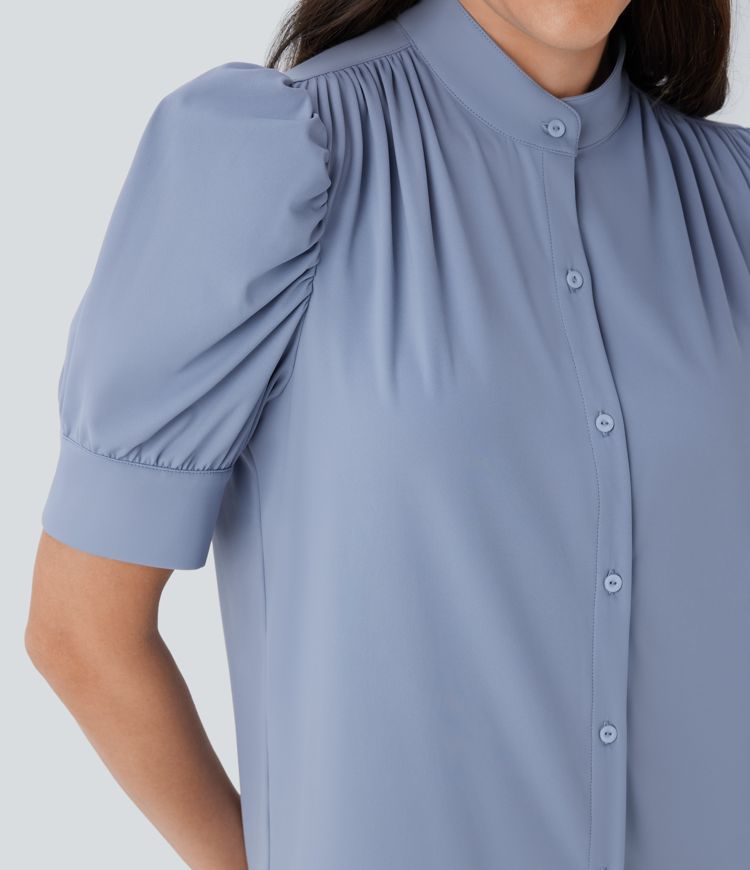 Softlyzero™ Airy, lässige Bluse mit Stehkragen, Puffärmeln, Knopfleiste und Cool Touch