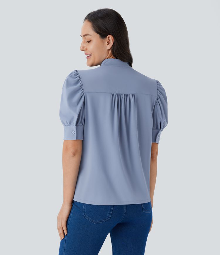 Softlyzero™ Airy, lässige Bluse mit Stehkragen, Puffärmeln, Knopfleiste und Cool Touch