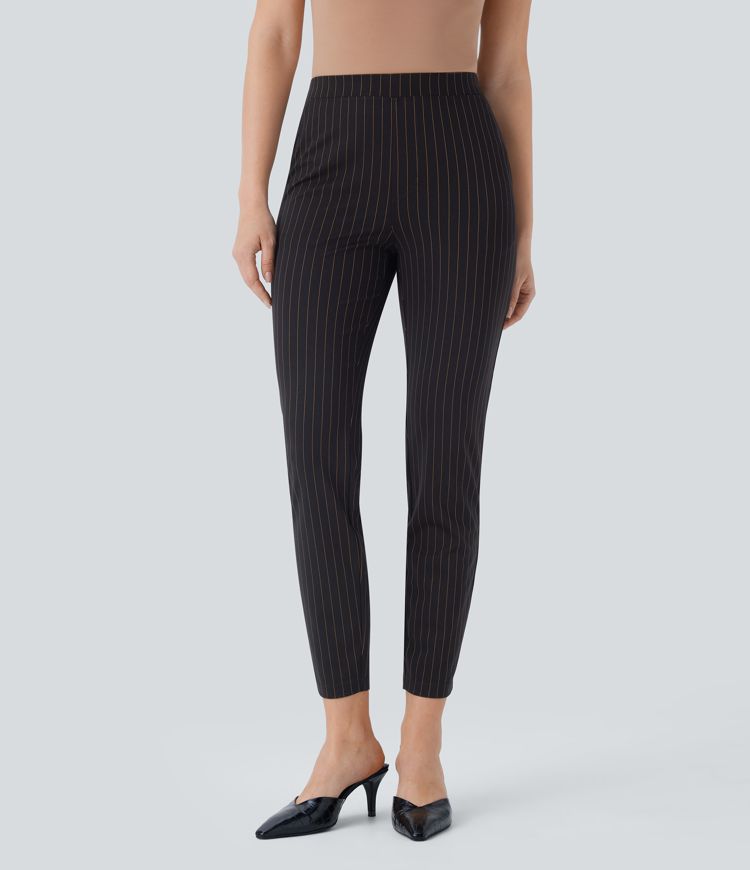 High Waisted Pocket Cool Touch Stripe Slim Work Pants