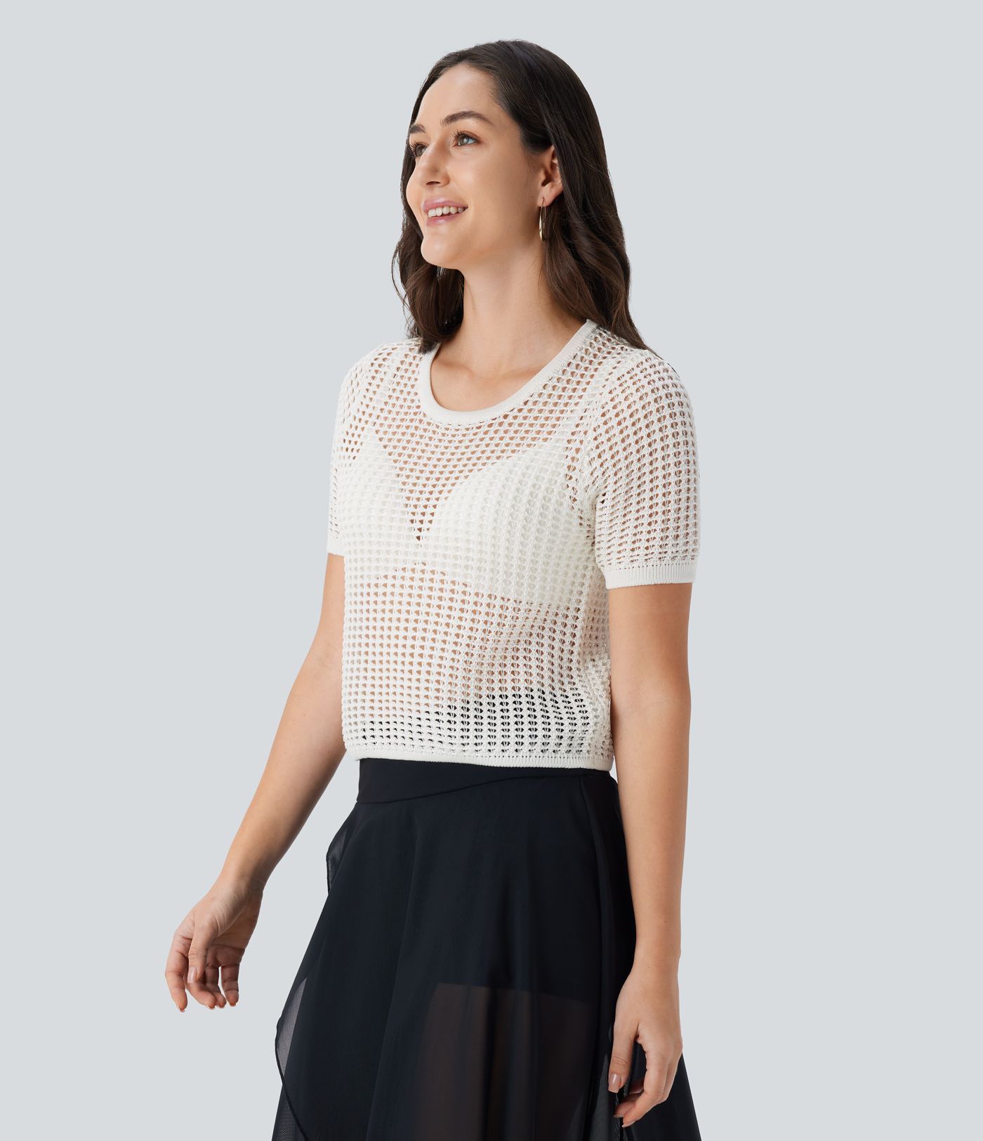 Round Neck Short Sleeve Cut Out Jumper