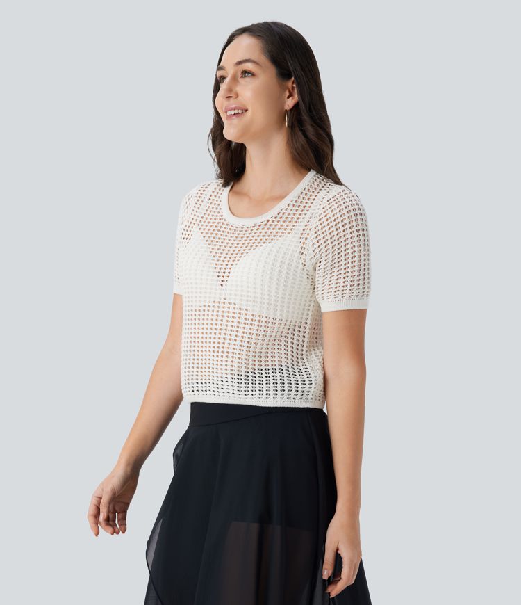 Round Neck Short Sleeve Cut Out Jumper