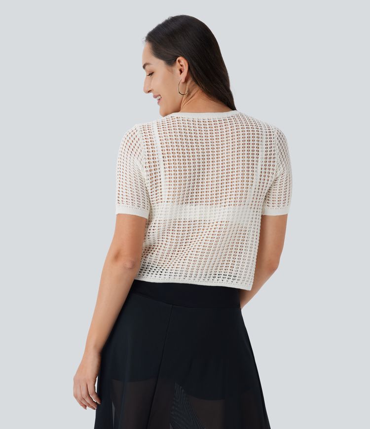 Round Neck Short Sleeve Cut Out Jumper