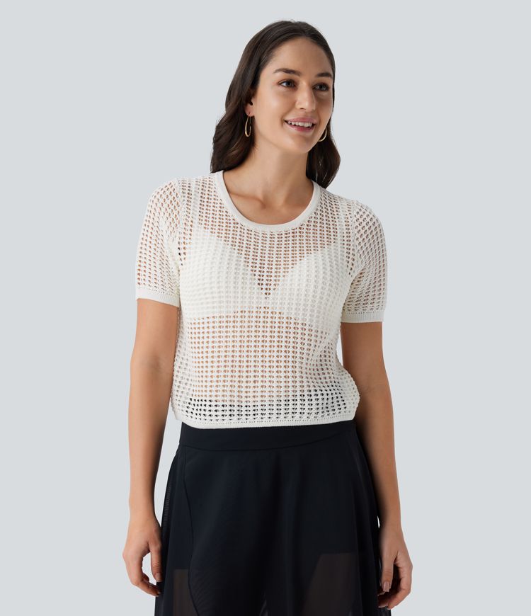 Round Neck Short Sleeve Cut Out Jumper