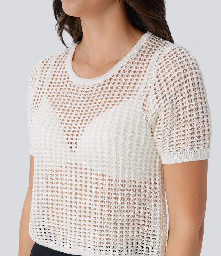 Round Neck Short Sleeve Cut Out Jumper