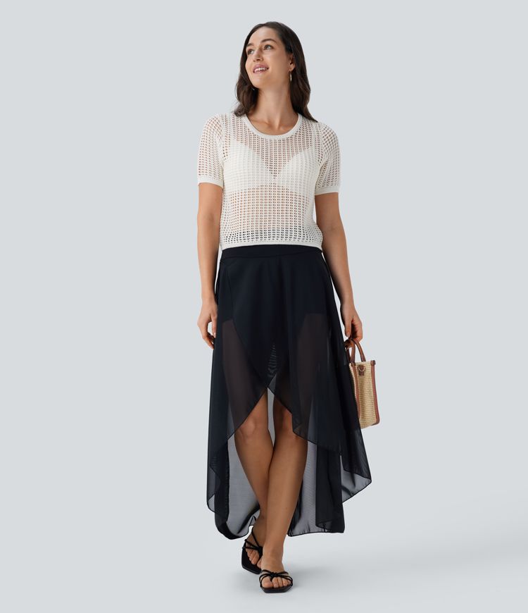 Round Neck Short Sleeve Cut Out Jumper