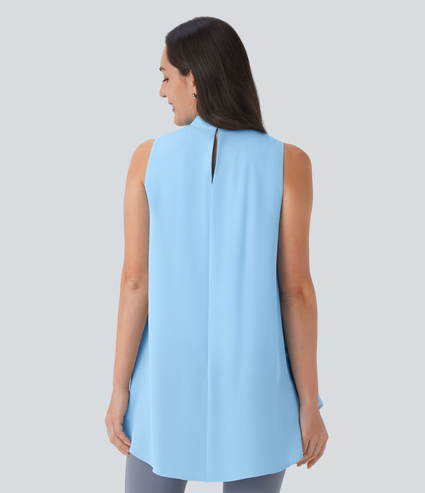 Keyhole Back Sleeveless High Low Flowy Work Top