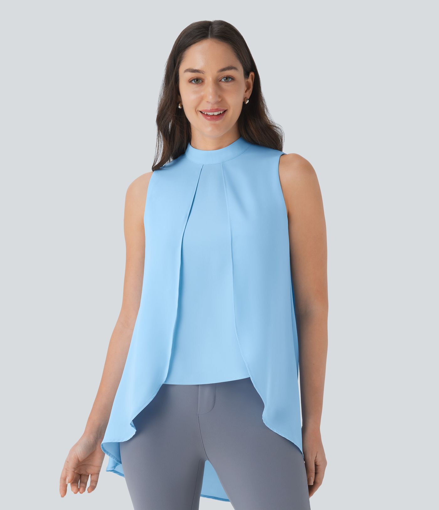 Keyhole Back Sleeveless High Low Flowy Work Top