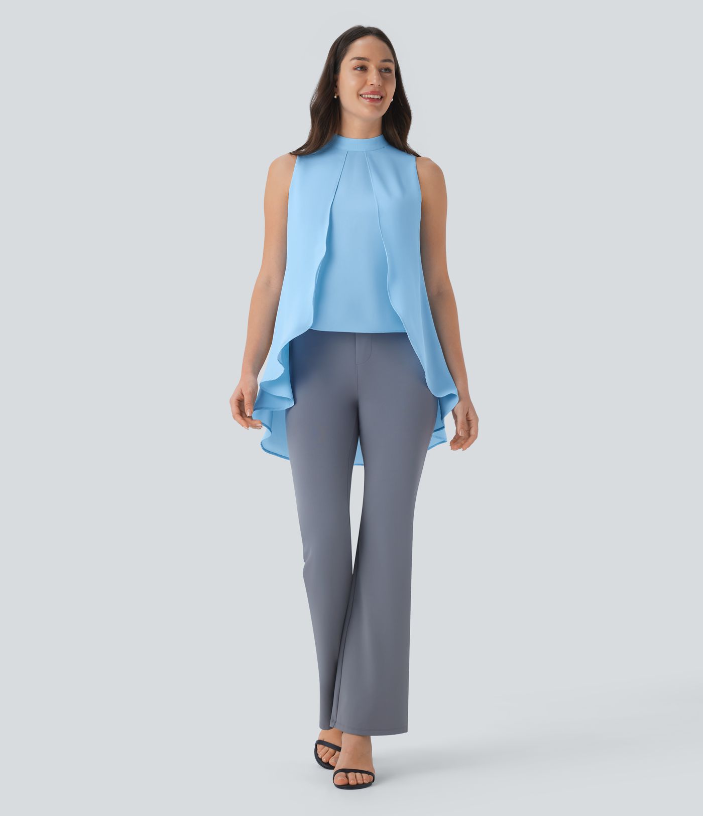 Keyhole Back Sleeveless High Low Flowy Work Top