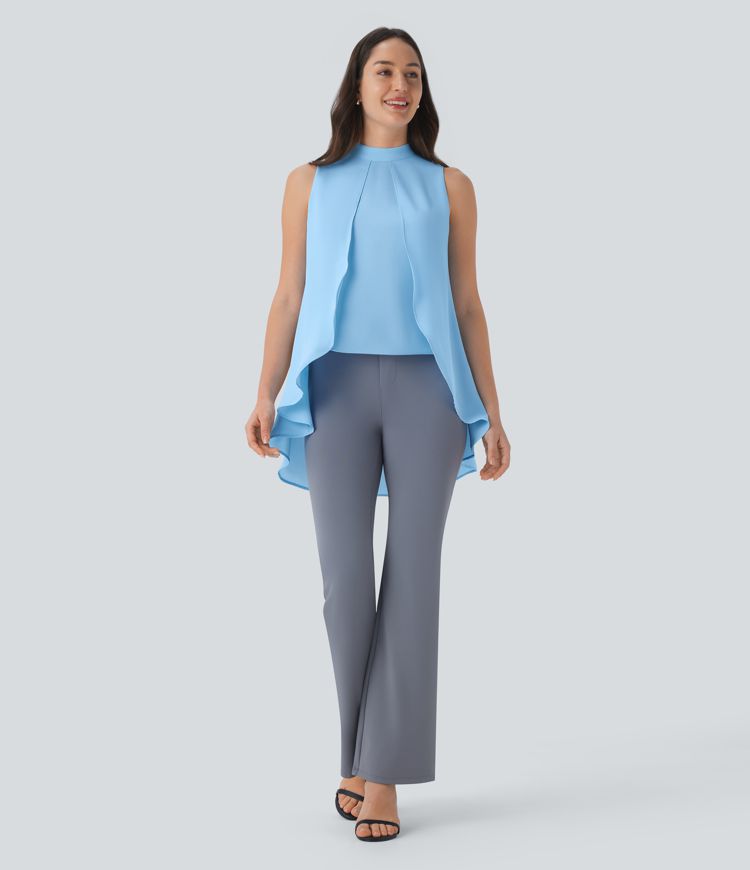 Keyhole Back Sleeveless High Low Flowy Work Top