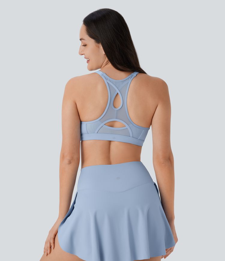 SoftlyZero™ Airy Low Support Racerback Contrast Mesh Cool Touch Yoga Sports Bra-UPF50+