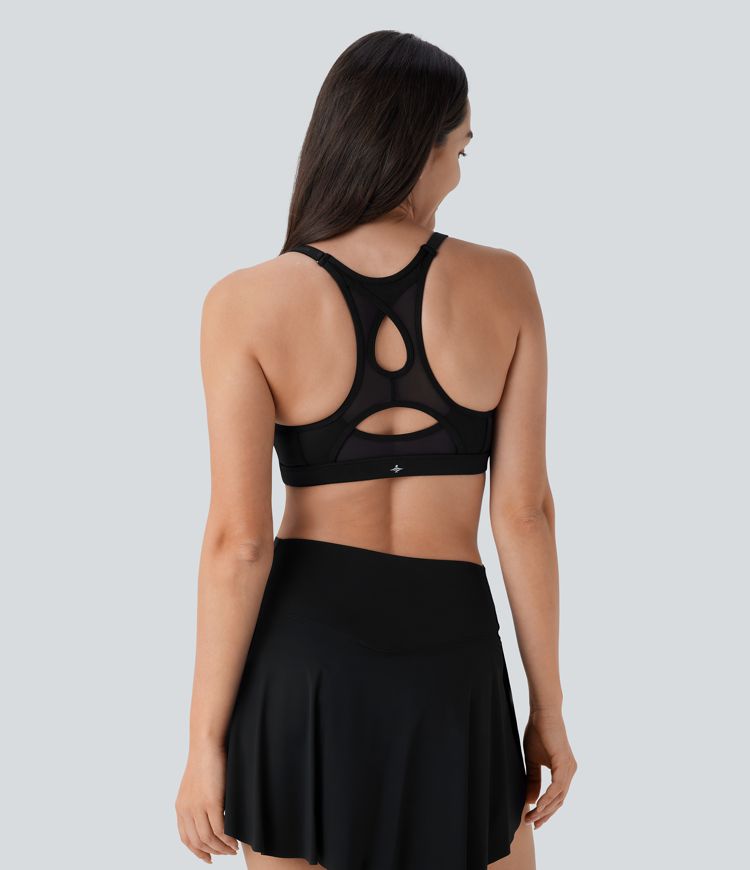 SoftlyZero™ Luftiger Racerback-Sport-BH mit geringer Unterstützung und Kontrastmasche, kühlende Berührung, Yoga-Sportbekleidung - UPF50+