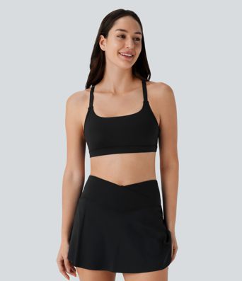SoftlyZero™ Luftiger Racerback-Sport-BH mit geringer Unterstützung und Kontrastmasche, kühlende Berührung, Yoga-Sportbekleidung - UPF50+