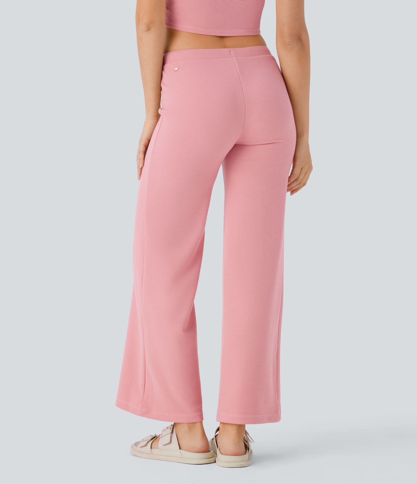 Mid Rise Drawstring Straight Leg Waffle Lounge Pants