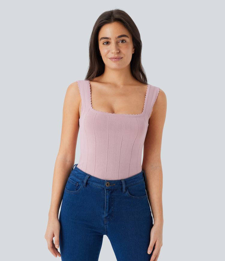 Square Neck Backless Cut Out Casual Sweater Knit Tank Top