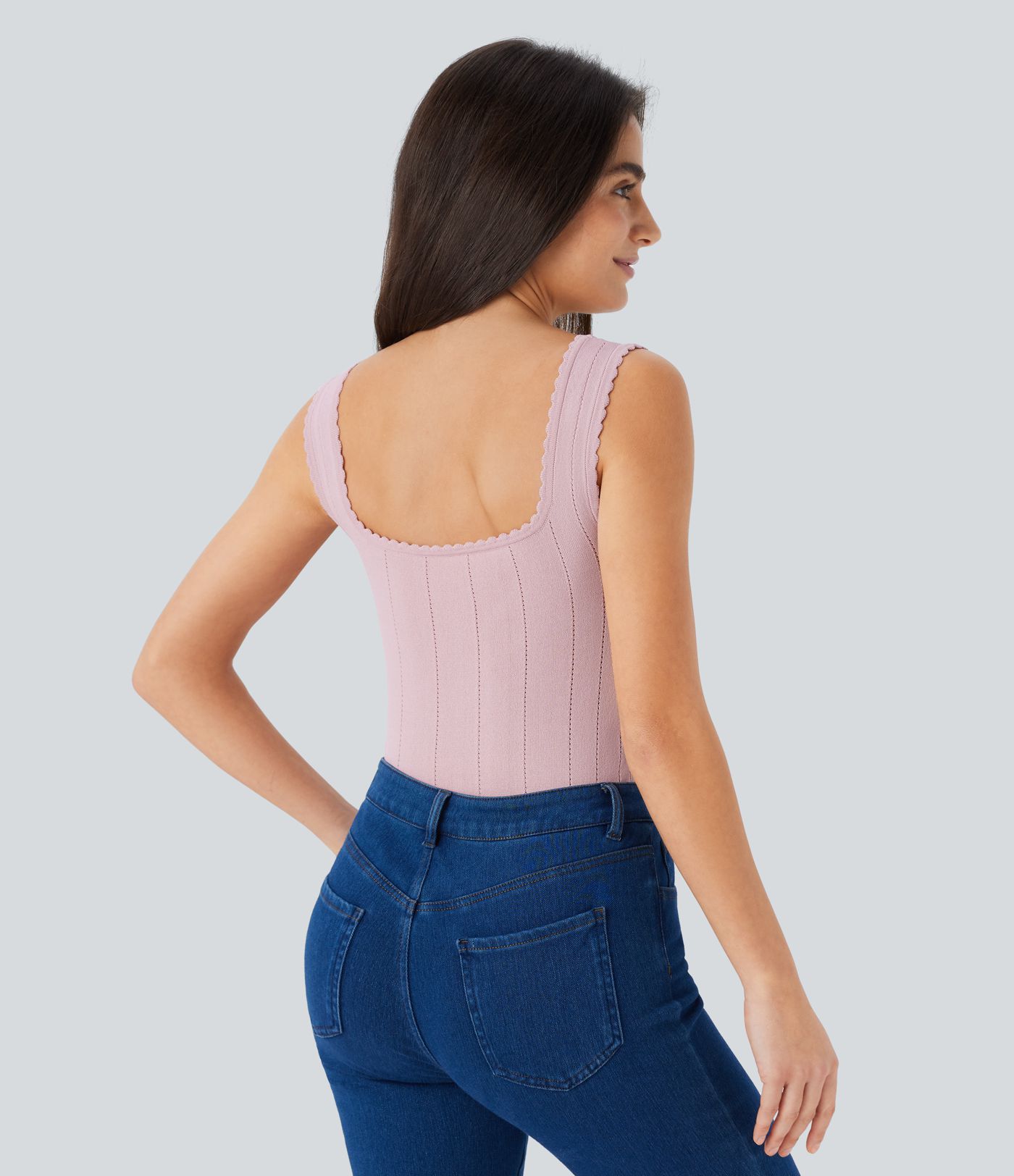 Lässiges, rückenfreies Strick-Tanktop mit quadratischem Ausschnitt